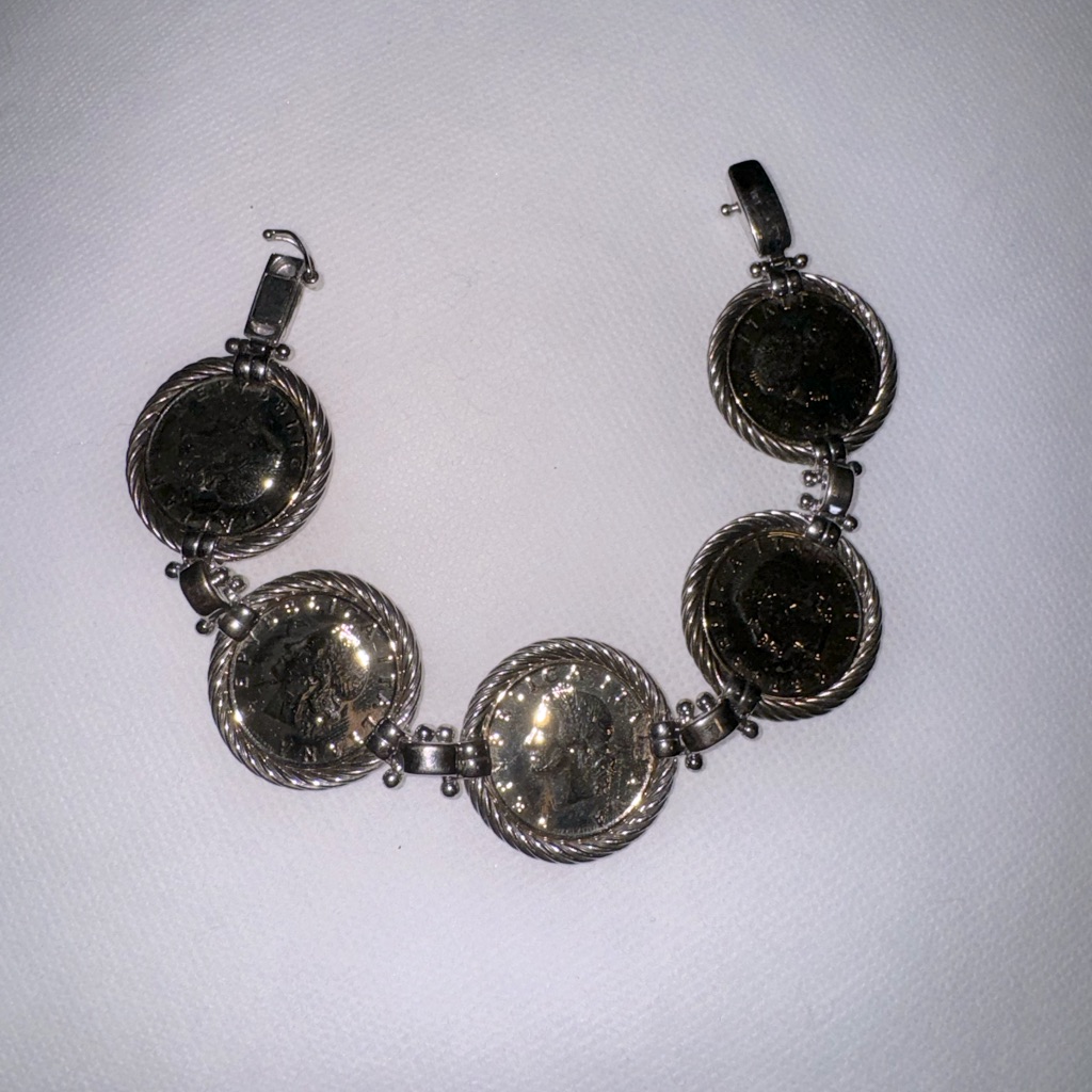 Vintage Sterling Silver Italian Coin Bracelet